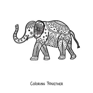Coloring page of a walking elephant mandala