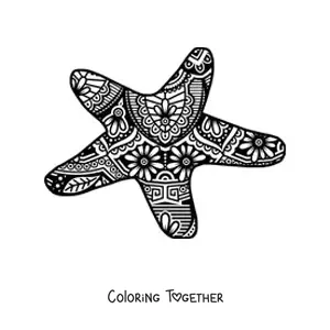 Coloring page of a Zentangle style starfish mandala