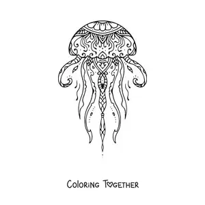 Coloring page of a jellyfish mandala