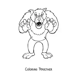 Coloring page of a fierce cartoon wolf