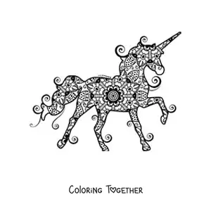Coloring page of a unicorn mandala