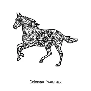 Coloring page of a horse mandala