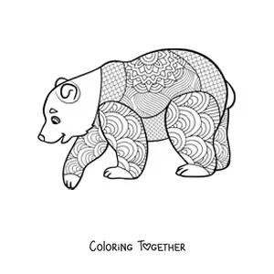 Coloring page of a bear mandala