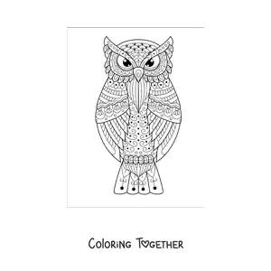 Coloring page of a difficult owl mandala