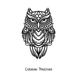 Coloring page of a geometric owl mandala