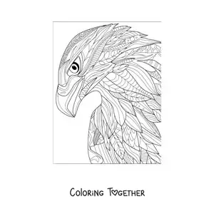 Coloring page of a hawk mandala
