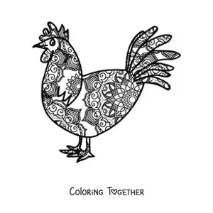 Coloring page of a rooster mandala