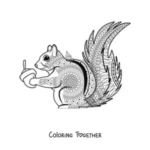 Coloring page of a squirrel mandala