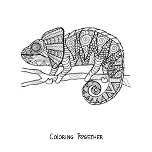Coloring page of a chameleon mandala