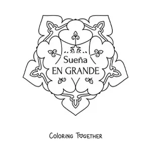 Coloring page of a mandala with the phrase dream big