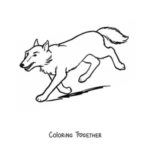 Coloring page of a wolf running down a slope