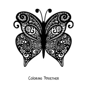Coloring page of a butterfly with a Zentangle style mandala