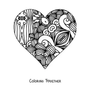 Coloring page of a heart with a Zentangle style mandala