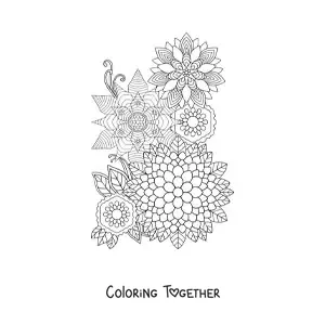 Coloring page of mandala flowers