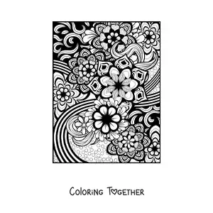 Coloring page of a Zentangle style floral mandala