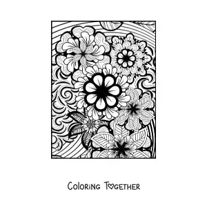 Coloring page of a Zentangle style floral mandala