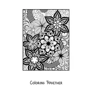 Coloring page of a Zentangle style floral mandala