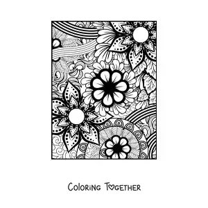 Coloring page of a Zentangle style floral mandala