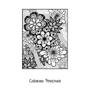 Coloring page of a Zentangle style floral mandala