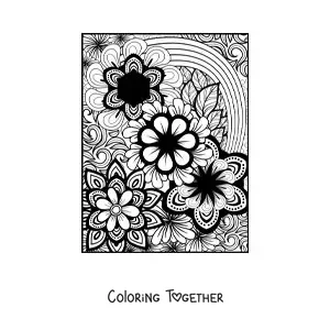 Coloring page of a Zentangle style floral mandala