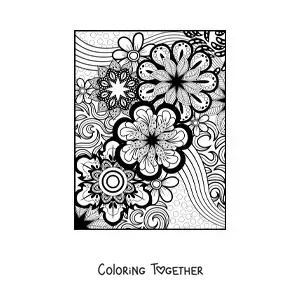 Coloring page of a Zentangle style floral mandala