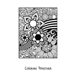 Coloring page of a Zentangle style floral mandala