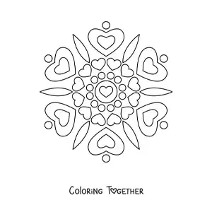 Coloring page of an easy mandala with hearts