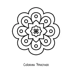 Coloring page of an easy flower mandala for kids