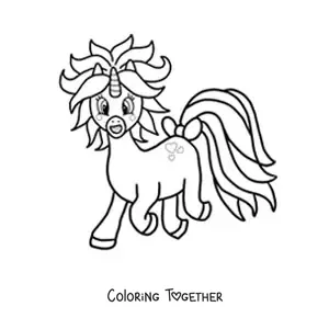 Coloring page of a unicorn pony
