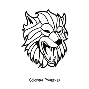 Coloring page of a fierce wolf head