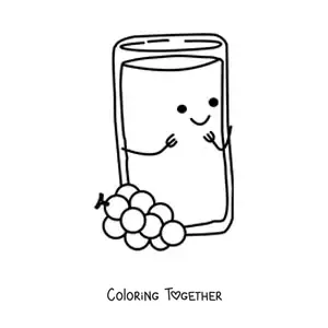 Coloring page of a glass of kawaii grape juice