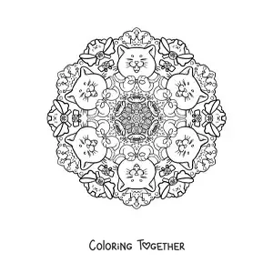 Coloring page of a cat mandala for primary school kids