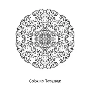 Coloring page of a rabbit mandala for primary school kids