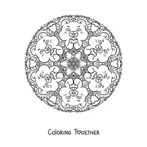 Coloring page of a bear mandala for primary school kids