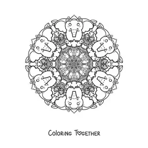 Coloring page of an elephant mandala for primary school kids