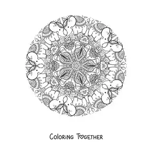 Coloring page of an elephant mandala for primary school kids