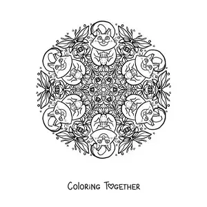 Coloring page of a squirrel mandala for primary school kids