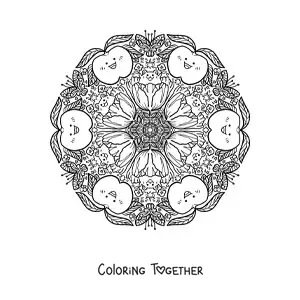 Coloring page of an apple mandala for primary school kids