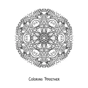 Coloring page of a mandala of desserts and rabbits for kids