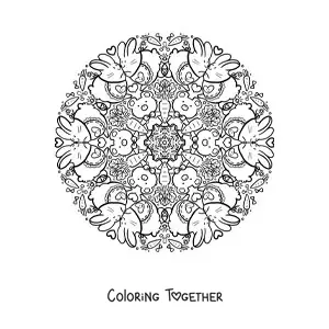 Coloring page of a mandala of rabbits in love for kids