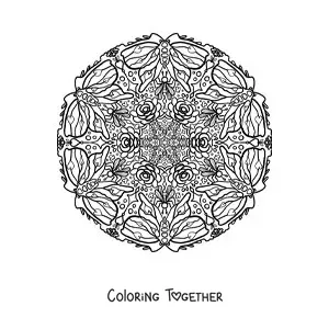 Coloring page of a mandala of butterflies and flowers for kids