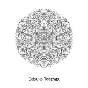 Coloring page of a mandala of butterflies and bells for kids