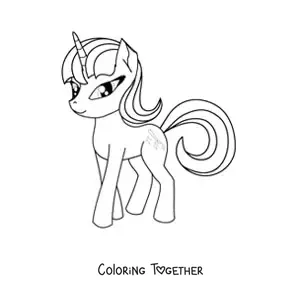 Coloring page of a unicorn pony