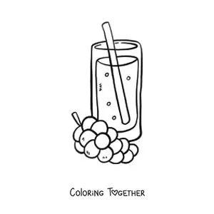 Coloring page of a glass of grape juice with a straw