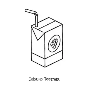 Coloring page of grape juice in a carton with a straw