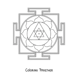 Coloring page of a ganesha yantra mandala