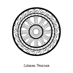Coloring page of a dharma chakra mandala