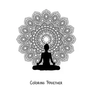Coloring page of a mandala of a woman meditating