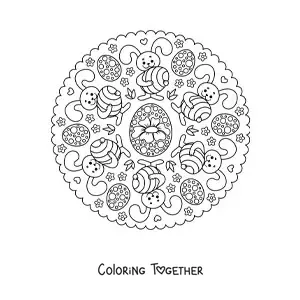 Coloring page of an Easter bunny mandala for kids