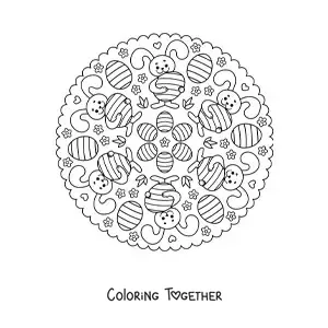Coloring page of an Easter bunny mandala for kids